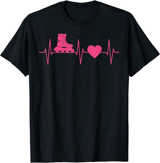 T-shirt Unissexo Patins Em Linha Batimentos do Coração