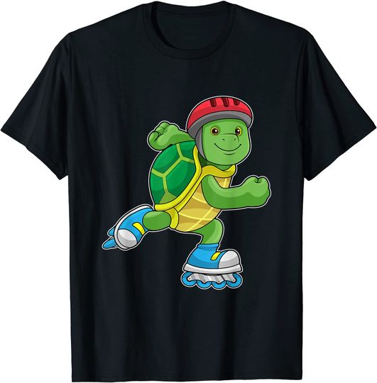 Discover T-shirt para Homem e Mulher Tartaruga Patins Em Linha