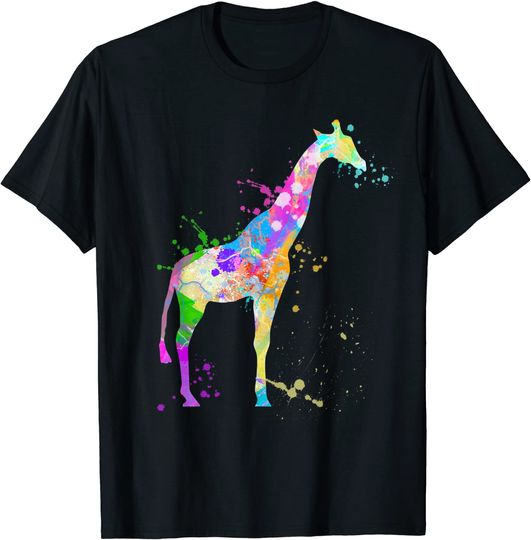 Discover T-shirt Unissexo Girafa Decoração com Aquarela Colorida
