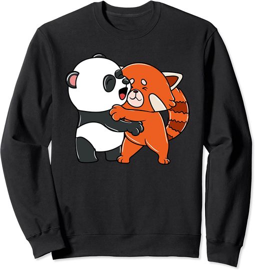 Suéter Sweatshirt Panda Kawaii Abraçando Panda Vermelho