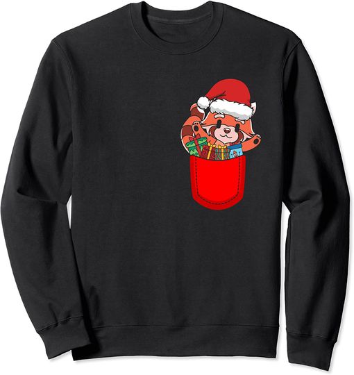 Suéter Sweatshirt Feliz Natal Com Bolso Panda Vermelho