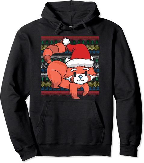 Hoodie Sweater Com Capuz Natal Feio Amante De Animais Fofos Feliz Natal Com  Panda Vermelha