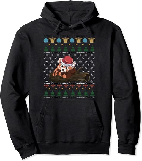 Hoodie Sweater Com Capuz Amante De Animais Fofos Feliz Natal Com Capuz Panda Vermelha