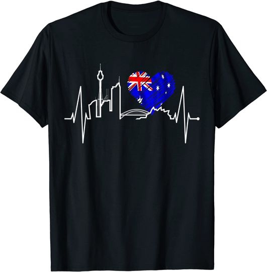 Discover O Horizonte de Sydney Batimentos Coração Bandeira Austrália T-shirt