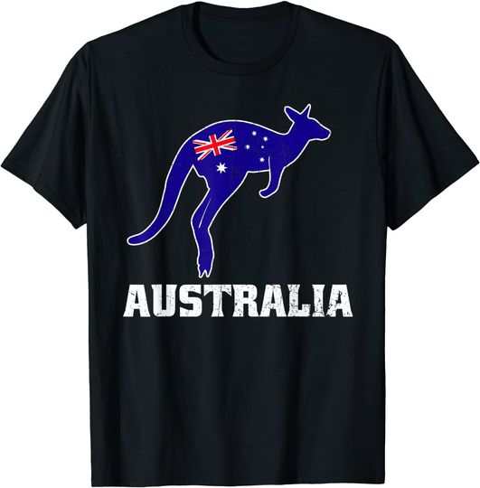 Discover T-shirt Para Homem E Mulher Criança Canguro Australiano Bandeira da Austrália Lembrança