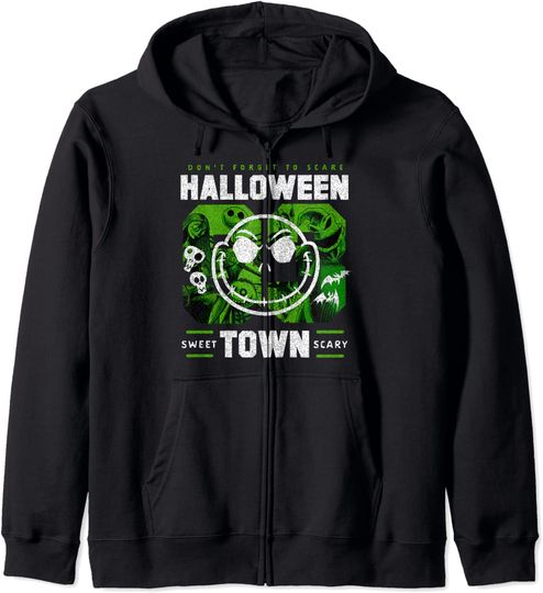Discover Nightmare Before Christmas Halloween Town Green Jack Hoodie Sweater Com Capuz Fecho-Éclair