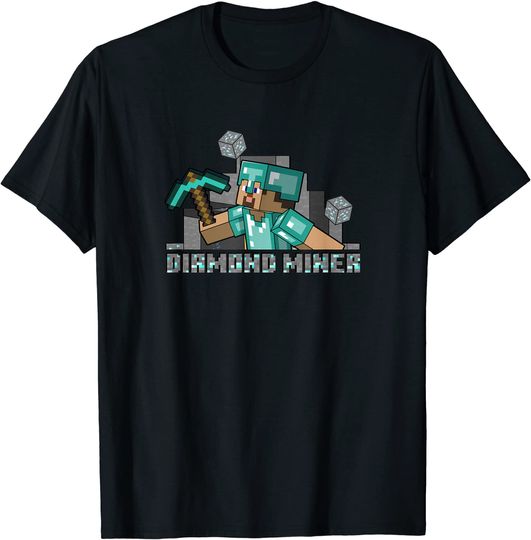 Discover T-Shirt Camiseta Manga Curta Minecraft Steve Diamond Miner