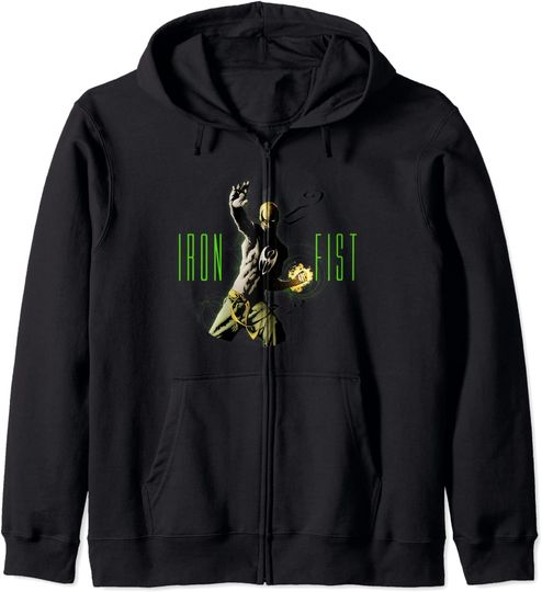 Discover Hoodie Sweater Com Capuz Fecho-Éclair Marvel Iron Fist The Living Weapon Fist Power Up