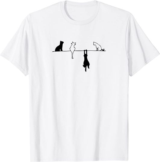 Discover T-Shirt Gato Preto Gato Branco Para Homem E Mulher Criança