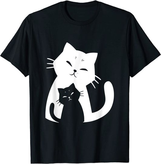 Discover Gato Preto e Gato Branco  T-Shirt  Para Homem E Mulher Criança