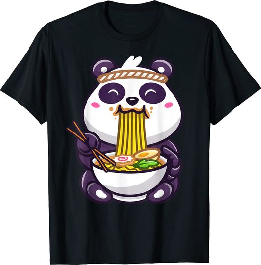 Discover T-Shirt Camiseta Manga Curta Anime Japonesa Kawaii Ramen Cute Anime Panda Otaku