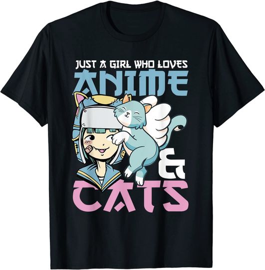 Discover T-Shirt Camiseta Manga Curta Anime Japonesa Apenas Uma Garota Que Ama Anime E Gatos