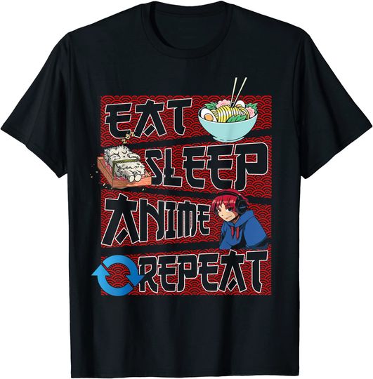 Discover T-Shirt Camiseta Manga Curta Anime Japonesa Comer Sonho Anime Repetir Divertido Sushi Japonês Presente Anime