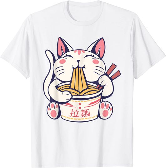 Discover T-Shirt Camiseta Manga Curta Anime Japonesa Lindo Ramen Cat Kawaii Anime Japonês