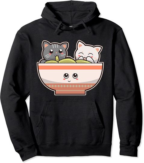 Discover Hoodie Sweater Com Capuz Anime Japonesa  Anime Japonês Cute Cats Ramen Noodle Kawaii