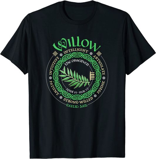 Discover T-Shirt Camiseta Manga Curta Árvore De Salgueiro Druid Ogham Astrología Sauce