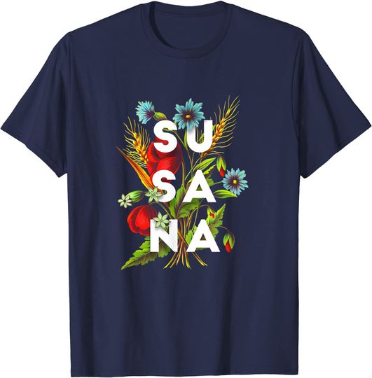 T-shirt Unissexo Design Flores com O Nome de Susana