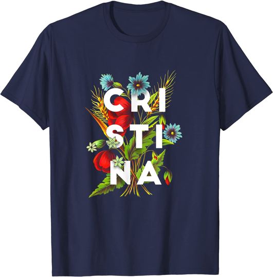 T-shirt Masculina Feminina Design Flores com O Nome de Cristina