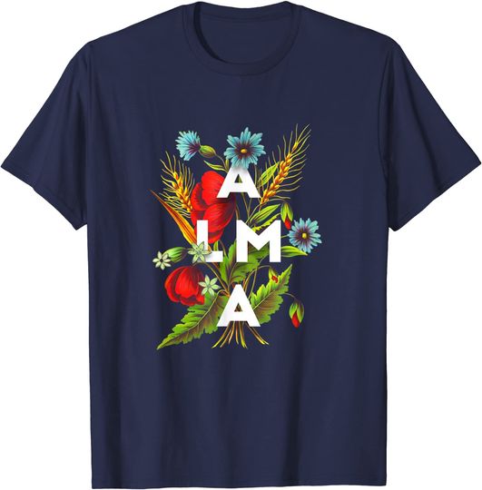 Discover T-shirt Unissexo Design Flores com O Nome de Alma