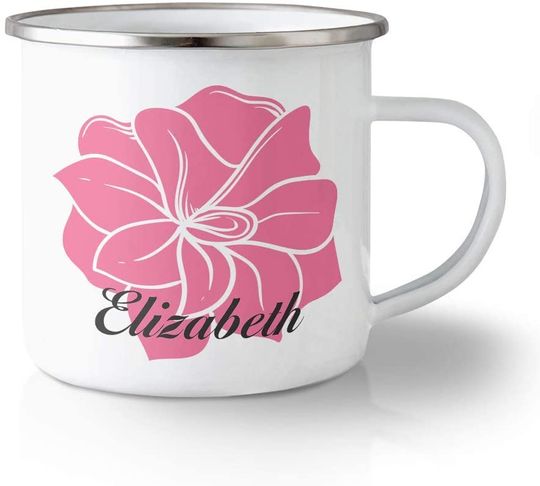 Discover Caneca Branca de Esmalte 350ml Personalizada Flores Presente Ideal