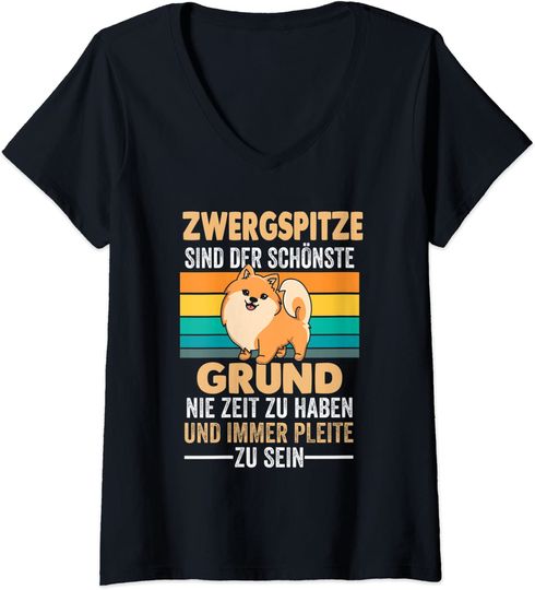 Discover T-shirt de Mulher Decote em V Presente para Animantes de Animais de Estimação Cão Zwergspitz
