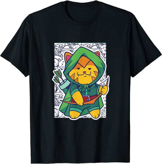 Discover T-Shirt Camiseta Manga Curta Arco E Flecha Arquero Tiro Com Arco Gato Arco E Flecha