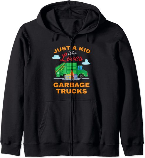 Discover Just A Kid Garbage Trucks Hoodie Sweater Com Capuz Fecho-Éclair Carros de Brincar