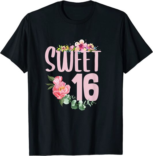 Discover Doce 16 Aniversário Festa Customize T-Shirt Para Homem Mulher Criança Feliz Aniversário Flores