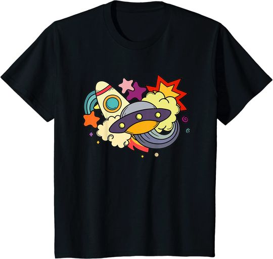 Discover T-shirt Estampada Foguete OVNIs No Espaço