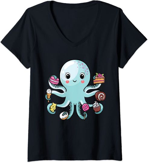 Discover Polvo Feliz | T-shirt de Mulher Decote em V Presente Ideal para Quem Gosta de Doces