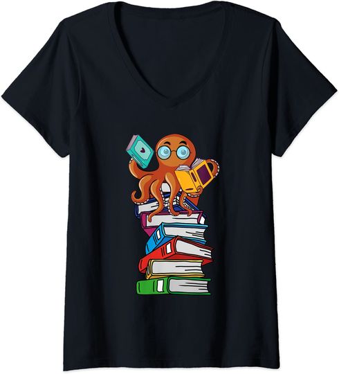Discover Polvo Amante de Livros | T-shirt de Mulher Decote em V