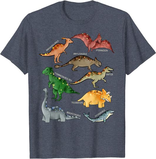 Discover Tipos de Dinossauros Alfabeto Dino T-Rex | T-shirt Unissexo