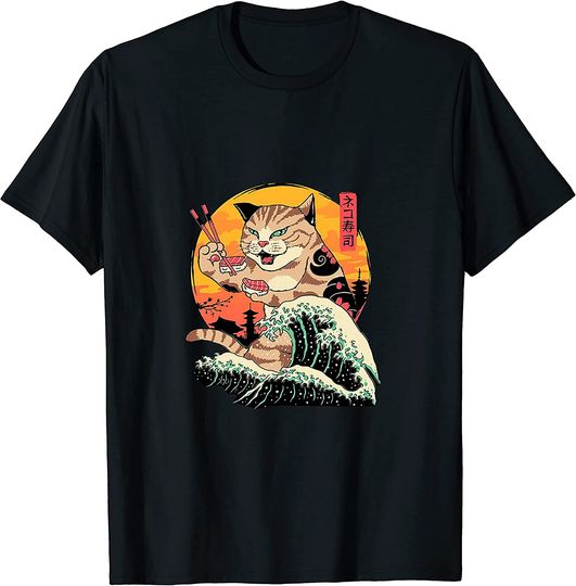 T-shirt Unissexo Anime Gato e Sushi