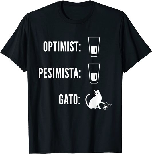 Meme do Gato Optimista Pesimista | T-shirt para Homem e Mulher