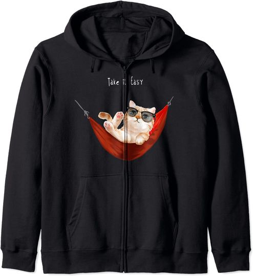 Discover Hoodie Sweatshirt com Fecho-Éclair Unissexo Meme do Gato Take It Easy