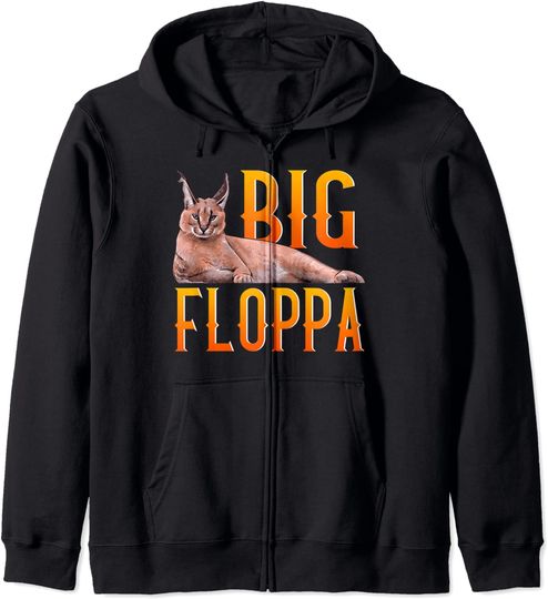 Discover Big Floppa Meme do Gato | Hoodie Sweater com Fecho-Éclair Unissexo