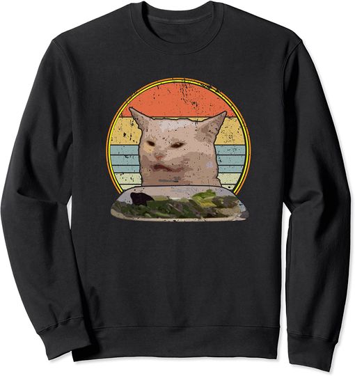 Discover Suéter Sweater Unissexo Vintage Meme do Gato Gato Na Mesa de Jantar