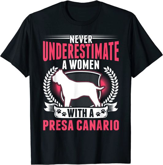Discover T-shirt Masculino Feminino Mastim Espanhol com Mensagem Nunca Subestime Uma Mulher com Presa Canário