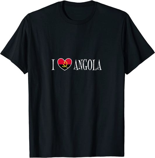 Discover T-Shirt Camiseta Manga Curta Bandera Angola África Gana África do Sul País Coração