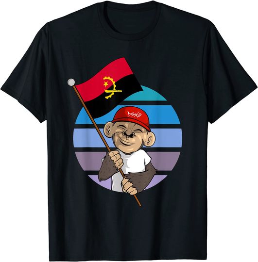 Discover T-Shirt Camiseta Manga Curta Bandera Angola Abanico Mono