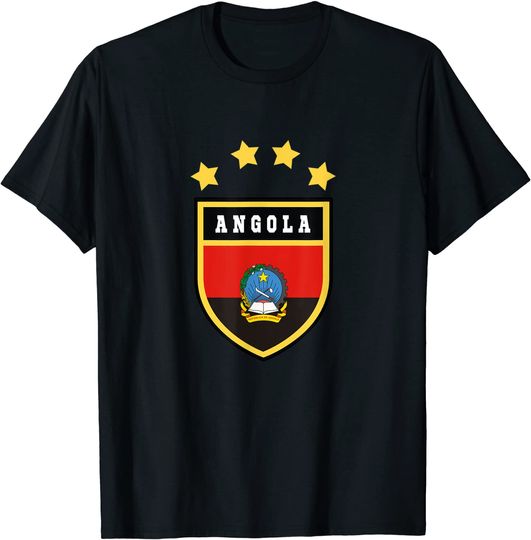 Discover T-Shirt Camiseta Manga Curta Bandera Angola Escudo de armas de la bandera de Angola
