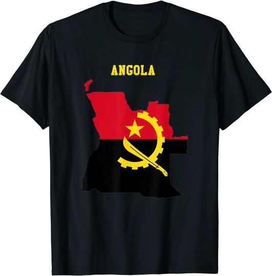 Discover Bandeira De Angola Dentro Do Mapa De Angola T-Shirt Camiseta Manga Curta Bandera Angola