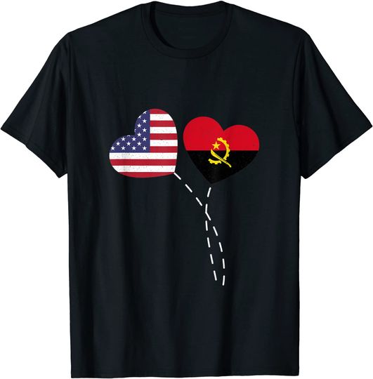 Discover T-Shirt Camiseta Manga Curta Bandera Angola Estados Unidos Corazón Angola Americanos Amor
