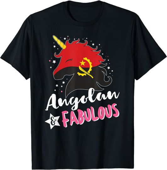 Discover Unicornio Angolana T-Shirt Camiseta Manga Curta Bandera Angola