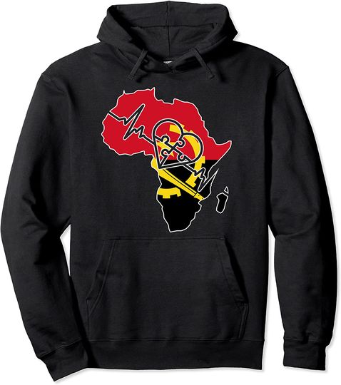 Discover Hoodie Sweater Com Capuz Bandera Angola Em África Mapa Heartbeat Love Angola