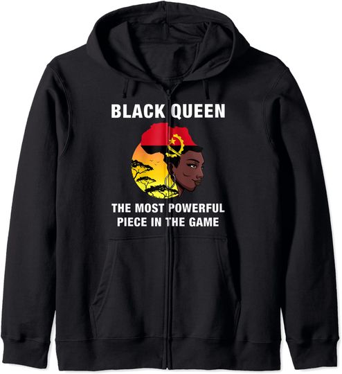 Discover Hoodie Sweater Com Capuz Fecho-Éclair Bandeira Angola Black Queen