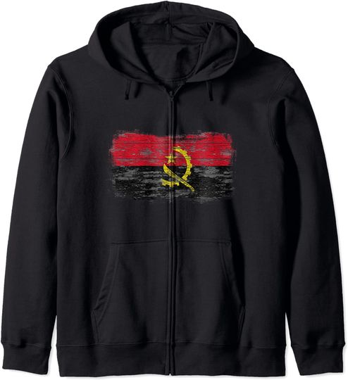 Discover Bandeira Nacional Rústica de Angola Hoodie Sweater Com Capuz Fecho-Éclair Bandeira Angola