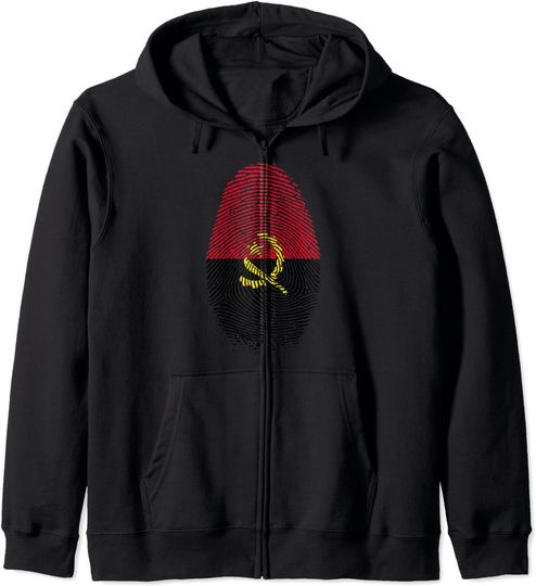Discover Hoodie Sweater Com Capuz Fecho-Éclair Bandeira Angola Fingerprint It is in My DNA