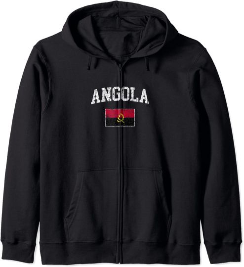 Discover Hoodie Sweater Com Capuz Fecho-Éclair Bandeira Angola Vintage Origens de Angola