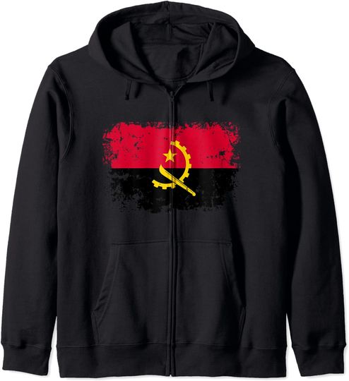 Discover Hoodie Sweater Com Capuz Fecho-Éclair Bandeira Angola